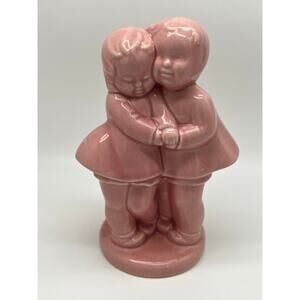 Vintage Baby Pink Sweethearts Girl Boy Figures Hugging Pottery Vase 8" Tall